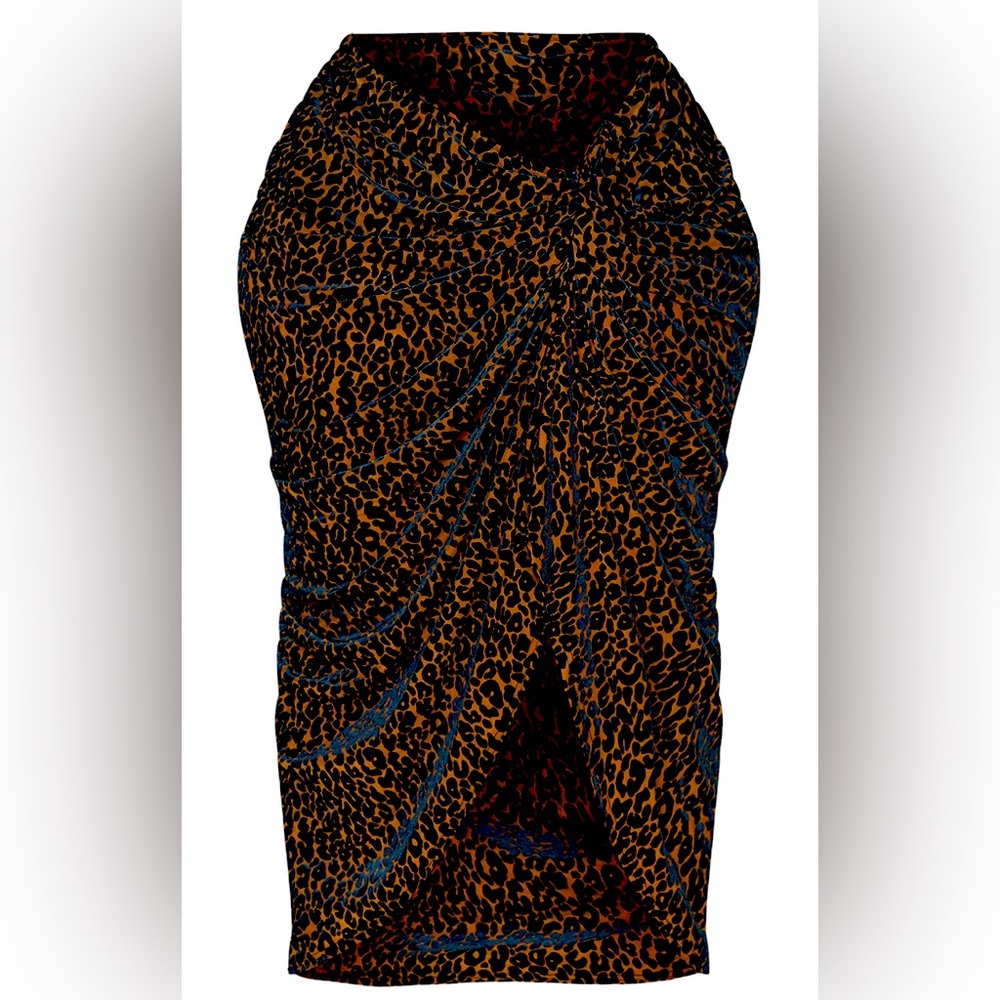 Pretty Little Thing ruched leopard skirt size 12